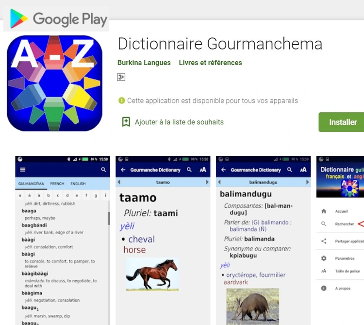Gulmancema Dictionnaire Play Store